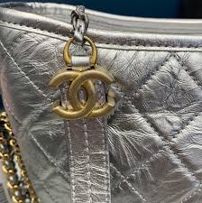 Chanel Gabrielle Silver Metallic Leather Hobo Bag -Large