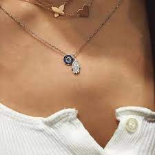 14k White Gold Diamond Hamsa Hand Of Fatima Necklace Necklaces Shop Hamsa Hand Jewelry Hand Necklace Womens Jewelry Rings