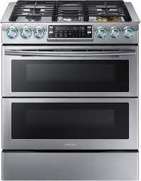 Samsung Nx60t8751ss 30 Inch Slide In Gas Smart Range With 5 Sealed Burners 6 0 Cu Ft Flex Duo Oven Self Clean Storage Drawer Smart Dial Air Fry Wi Fi Gas Range Double