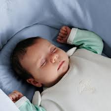 Moisés con funda de algodón orgánico azul y soporte blanco