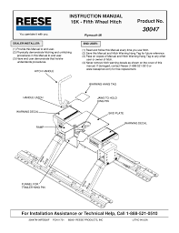 (2) save this manual and hitch warning hang tag for future reference. Reese 30047 16k Fifth Wheel User Manual 10 Pages