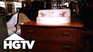 Turning a dresser into a bathroom vanity. Turn A Dresser Into A Vanity Hgtv Youtube