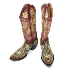 Old Gringo Womens Red Brown Floral Boots Size 8b