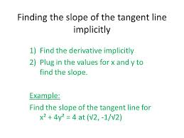If you're seeing this message, it means we're having trouble loading external resources on our website. Aim Finding The Slope Of The Tangent Line Using Implicit Differentiation Do Now Find The Derivative 1 Y Y 5y X 4 2 Y Cos Xy 3 Xy Ppt Download