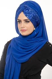 Aise Tesettur Saks Mavi Abiye Simli Burgu Sal Moda Stilleri Kadin Elbiseleri Islami Moda