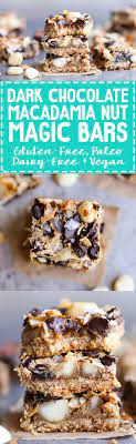Dark Chocolate Macadamia Nut Magic Bars Gluten Free Paleo Vegan Recipe Chocolate Macadamia Nuts Chocolate Macadamia Macadamia Nuts
