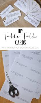 These exercises, many of which are table games, help everyone present learn more about each other's personalities, unique traits and valuable skills. Diy Dinner Table Talk Cards Dawn Nicole Designs Dinner Party Games Ice Breakers Wedding Table Games