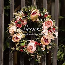 Pretty flower pots will look absolutely wonderful in your porch besides the front entry door and will create a pleasant effect. Amazon Com Floral Wreath Door Wreath Artificial Peony Wreath For Front Door 15 16 Front Door Decorations Wall Decor Home Kitchen