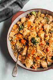 Roasted Butternut Squash Broccoli Cheddar Chicken Couscous Ambitious Kitchen Recipe Chicken Couscous Couscous Recipes Quick Dinner Recipes
