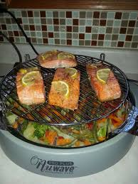 Nuwave Salmon With Vegetables I Use Any Frozen Vegetables And Any Frozen Fish Add Your Favorite Spices On Halogen Oven Recipes Nuwave Oven Recipes Recipes
