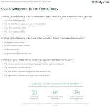 From elements of poetry analysis to literary analysis for poetry, quickly find worksheets that inspire student learning. Quiz Worksheet Robert Frost S Poetry Study Com