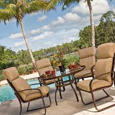 Woodard Cayman Isle Cushion High Back Patio Dining Set Seats 4 Www Hayneedle Com Best Outdoor Furniture Outdoor Chairs Outdoor Patio Furniture