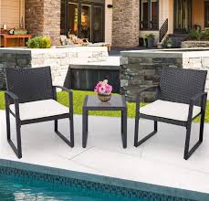 Free shipping on orders over 30€! Conversation Sets Crownland Patio Outdoor Furniture 3 Piece Black Wicker Patio Bistro Conversation Set For Backyard Porch Poolside Lawn Patio Lawn Garden