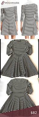 Kate Spade Black White Striped Fit Flare Dress In 2020 Fit Flare Dress Flare Dress Fit And Flare Dress
