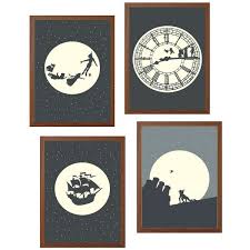 Peter Pan Set Of Fourposter Captain Hook Pirate Ship Modern Illustration Disney Movie Retro Art Wall Decor Print F Peter Pan Nursery Peter Pan Captain Hook