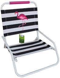 The beach chair features an aluminum frame with patented locking brackets to reinforce the chair strength and prevent the chair from folding or collapsing while in use. Mainstays Folding Low Profile Black White Stripe Beach Chair Walmart Com Walmart Com