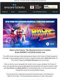 Earlier this year, back to the future the musical opened in manchester to rave reviews. Encore Tickets Priority Access For Back To The Future The Musical Milled