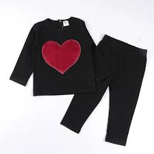 Children clothes 2pcs set ribbed kids clothes baby boy clothes girls clothes  round neck long pants heart star patches baby suit Color: burgundy heart  set, Kid Size: 4T-110CM | Uquid shopping cart:
