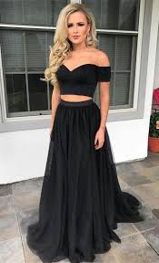 Black Prom Dresses Two Piece Prom Dresses Simple Prom Dresses Long Pro Vestidos De Noite Com Mangas Vestidos De Baile Preto Vestido De Baile De Formatura Preto