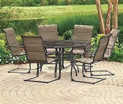 Bring coastal style to your outdoor spacebring coastal style to your outdoor space with the riverbrook shell white 5pc padded swivel sling aluminum round glass top outdoor dining set. Wilson Fisher Aspen 7 Piece Dining Set Big Lots 7 Piece Dining Set Outdoor Dining Set Big Lots