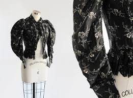 570 x 428 jpeg 114 кб. Vintage 1890s Victorian Floral Silk Blouse 1800s Antique Black White Bodice Boned Corset Jacket Gigot Sleeve