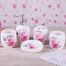 Badezimmer zubehör, badaccessoires & badezimmer accessoires. Landhaus Bad Accessoire Set 5 Teilig Rose Design Aus Keramik