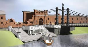 Вход в кордегардии закрыт старыми деревянными створками. Proekt Rekonstrukcii Podvesnogo Terespolskogo Mosta V Brestskoj Kreposti Ooo Ekomost