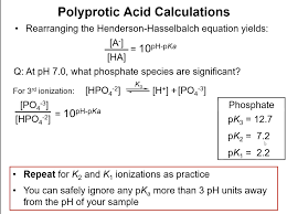 The ph of a buffer solution can be estimated with the help of this equation when the concentration of the acid and its conjugate base, or the base and the corresponding conjugate acid, are known. Solved Polyprotic Acid Calculations Rearranging The Henderson Hasselbalch Equation Yields A 10 Ph Pka Ha Q At Ph 7 0 What Phosphate Speci Course Hero