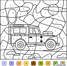 Le ciel est bleu, avec juste un petit nuage au loin, mais il ne gâchera pas le beau temps qui s'annonce. Coloriage Magique Voiture 4x4 Jeep Dessin Magique A Imprimer