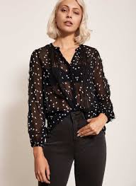 Black Lace Star Print Blouse Mint Velvet Print Tops Printed Blouse Star Print