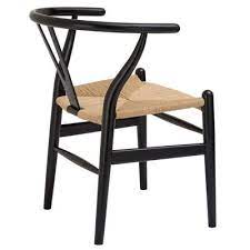 Set Of 2 Dominic Mid Century Chair Black Poly Bark Woven Chair Solid Wood Dining Chairs High Back Dining Chairs