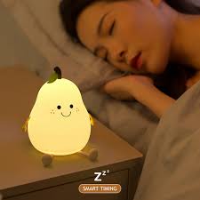 Kids Cute Color Changing Portable Silicone Bedside Touch Pear Night Lamp  for Gifts