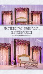 Reception Stage Rustic Floral Triptych Backdrop Decorbysuhaag Wedding Stage Design Indian Wedding Decorations Receptions Wedding Stage Decorations