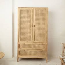 Cottage, glam, rustic, nautical, traditional Nilsen Rattan And Teak Wardrobe L Custom Made
