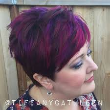 Pixie cut with magenta and violet balayage highlights. #pixiebalayage