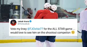 But that wasn't unique to jake; We Re A Package Deal Tj Oshie Asks Jakub Vrana To Go To The All Star Game With Him If He S Voted In