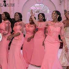 L Gant Longue Africain Corail Demoiselle D Honneur Robes Moiti Manches Mariage Nig R Coral Bridesmaid Dresses African Bridesmaid Dresses Maid Of Honour Dresses