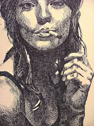 Fumando Espero Detalle Art Face Drawing Ink Art