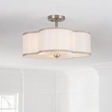 Just install the bracket for mounting, which is much bigger than the other bracket for. Home Decorators Collection 4 Light Brushed Nickel Semi Flush Mount Light With Off White Fabric Clover Shade 20831 001 The Home Depot Bedroom Light Fixtures Semi Flush Mount Lighting Semi Flush Ceiling Lights