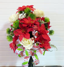 We feature deco mesh wreaths and silk cemetery flower arrangements. Christmas Cemetery Flowers With Red Poinsettias Christmas Cemetery Vase Home Kitchen Home Decor Malibukohsamui Com