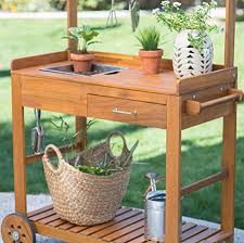 acacia wood garden potting bench sink