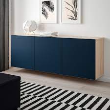 This is a custom buffet i made for the entryway in my home using the ikea besta shelf unit (24″by25″) and smaller besta shelf (23x25in). Besta Schrankkombination Fur Wandmontage Eicheneff Wlas Notviken Blau Wall Mounted Cabinet Ikea Floating Cabinets