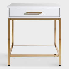 Whiteline imports evelyn modern square coffee table in wengee veneer with gold stainless steel accents, brown. White And Gold Reid Accent Table With Drawer V2 Furniture Modern Nightstand Decor Bedroom Furniture Layout