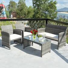 Costway 4 Pc Rattan Patio Furniture Set Garden Sofa With White Cushions Walmart Com Rattan Furniture Set Rattan Patio Furniture Outdoor Patio Furniture Sets