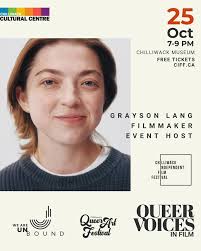 We're thrilled to welcome Grayson Lang (she/they), a Vancouver-based  filmmaker and award-winning screenwriter, as our host for Stories of Faith  and Resistance: Queer Voices in Film, (today) Saturday, Oct 25, from 7-9pm