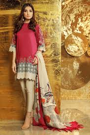 3 Piece Embroidered Twill Viscose Suit With Printed Shawl