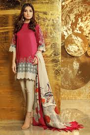 3 piece embroidered twill viscose suit with printed shawl