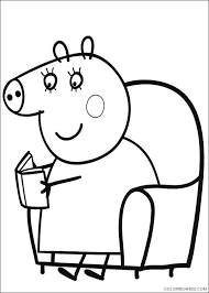 Peppa pig coloring pages will introduce your children to the heroes of a fun and informative cartoon series that children of all ages love. Peppa Pig Coloring Pages Mummy Pig Reading Book Coloring4free Coloring4free Com