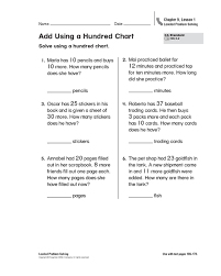 add using a hundred chart worksheet for 1st 2nd grade