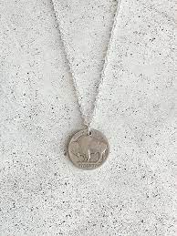 Vintage Necklace Buffalo Bison Indian Nickel Antique Coin Money Charm Pendant Silver Plate Link Chain Jewelry Fin Vintage Necklace Antique Coins Chains Jewelry